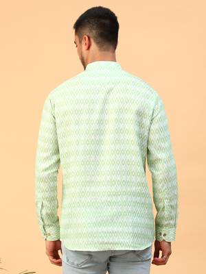 Tabard Green Cotton Full Sleeve Regular Fit Short Kurta 4