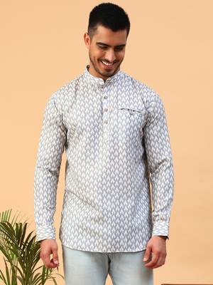 blue cotton full sleeve regular fit short kurta 1