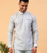blue cotton full sleeve regular fit short kurta
