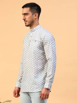 blue cotton full sleeve regular fit short kurta 2