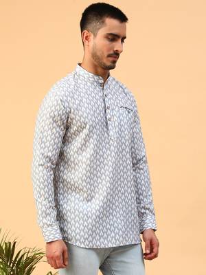 blue cotton full sleeve regular fit short kurta 3