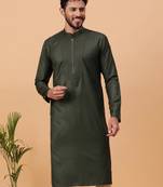 Tabard Green Plain Full Sleeve Regular Fit Kurta