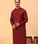 Tabard Maroon Plain Full Sleeve Regular Fit Kurta