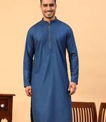 Tabard Blue Plain Full Sleeve Regular Fit Kurta