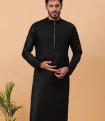 Tabard Black Plain Full Sleeve Regular Fit Kurta