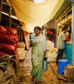 Pastel Green and Blue Mul Modal Saree with Running Blouse Piece