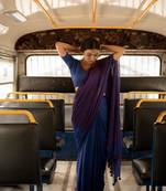 Blue and Purple Handloom Tissue Saree with Running Blouse Piece