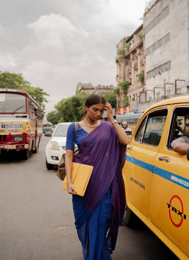 Blue and Purple Handloom Tissue Saree with Running Blouse Piece