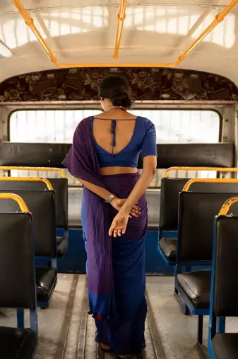 Blue and Purple Handloom Tissue Saree with Running Blouse Piece