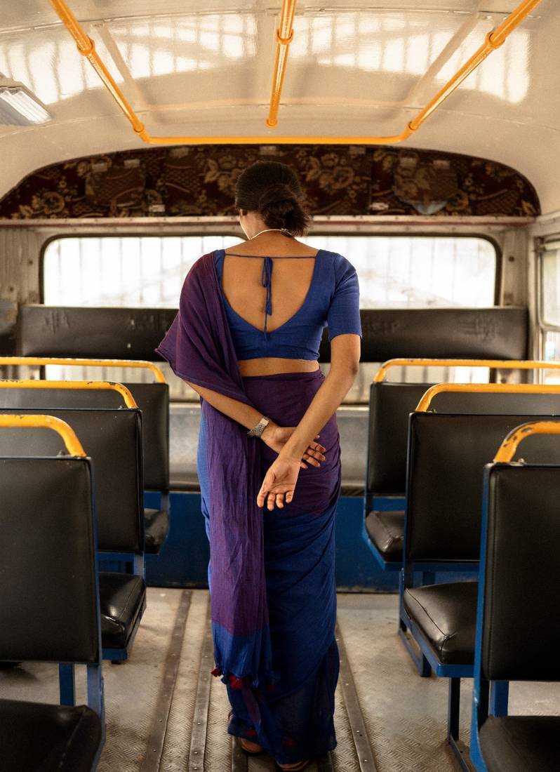 Blue and Purple Handloom Tissue Saree with Running Blouse Piece