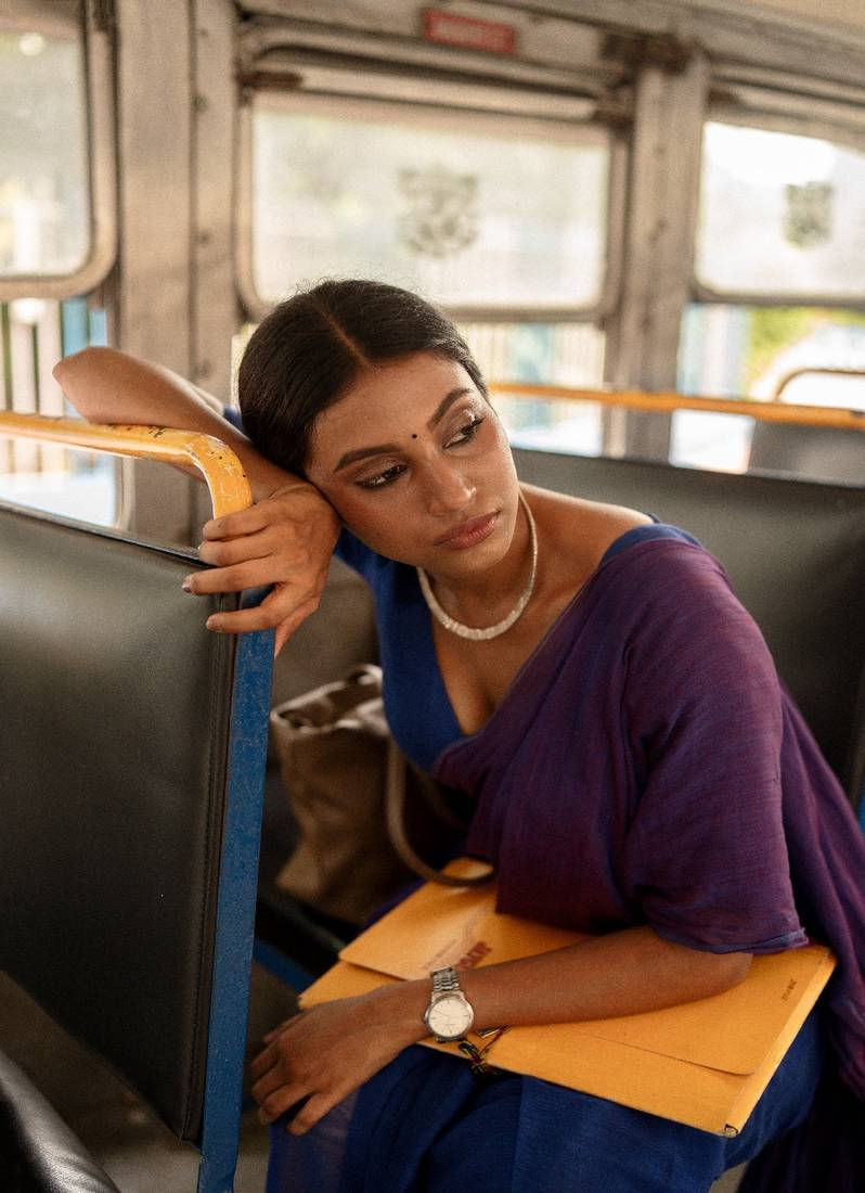 Blue and Purple Handloom Tissue Saree with Running Blouse Piece