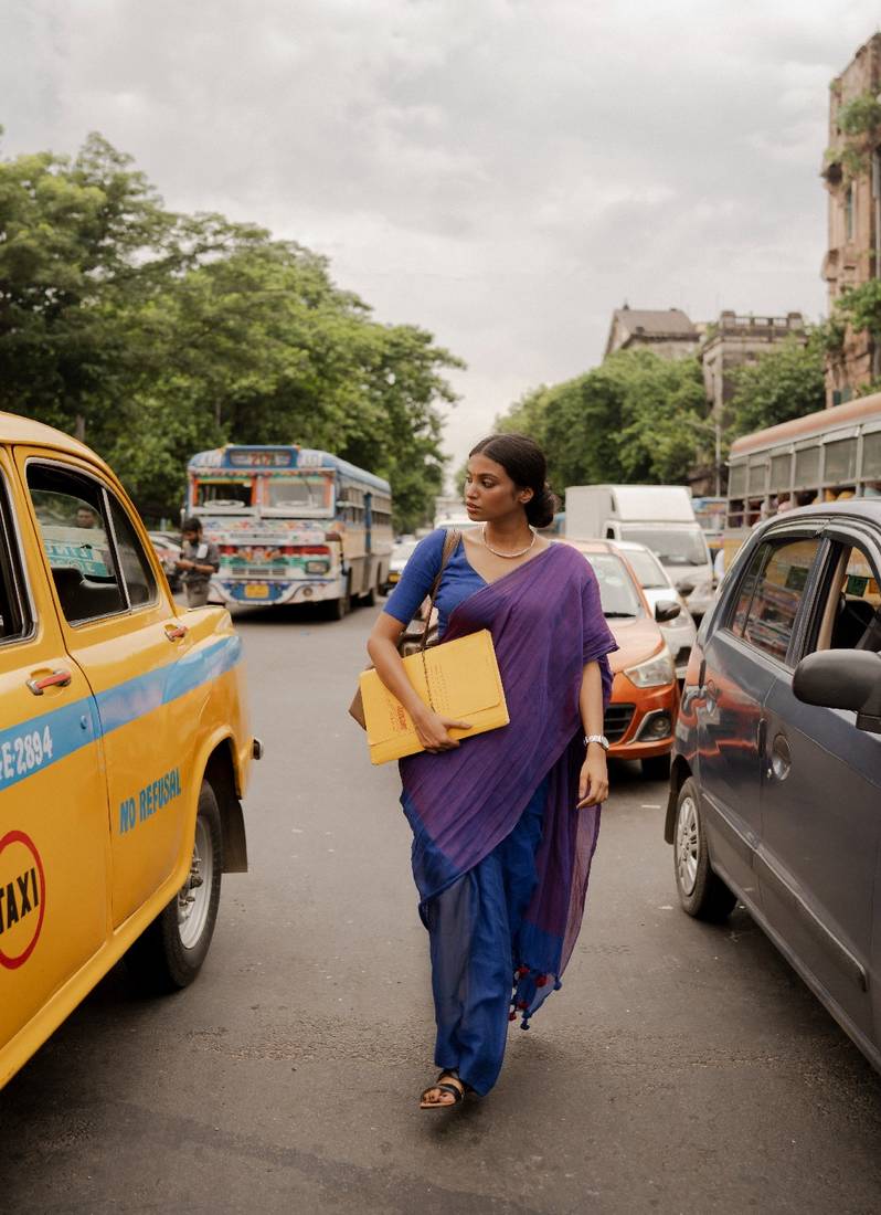 Blue and Purple Handloom Tissue Saree with Running Blouse Piece