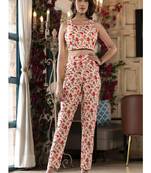 Partywear Designer Offwhit & multi Jam satin co-ord set