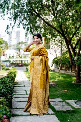 MUSTERD YELLOW RAW SILK MOST PRETTY SAREE 1