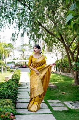 MUSTERD YELLOW RAW SILK MOST PRETTY SAREE 2