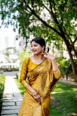 MUSTERD YELLOW RAW SILK MOST PRETTY SAREE 3
