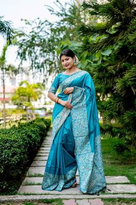 CYAN RAW SILK MOST PRETTY SAREE 1