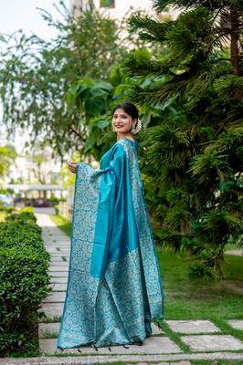 CYAN RAW SILK MOST PRETTY SAREE 2