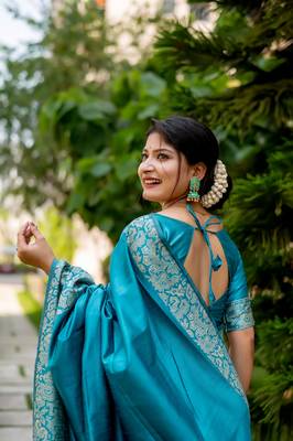 CYAN RAW SILK MOST PRETTY SAREE 3