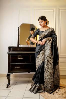 BLACK RAW SILK MOST PRETTY SAREE 1