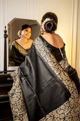 BLACK RAW SILK MOST PRETTY SAREE 2