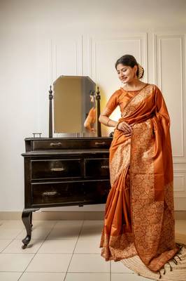 ORANGE RAW SILK MOST PRETTY SAREE 1