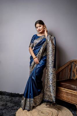 BLUE RAW SILK MOST PRETTY SAREE 1