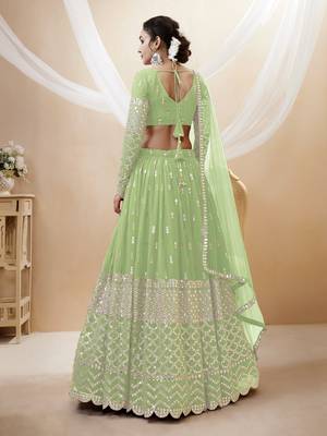 PISTA SEQUINCE & ZARI EMBROIDERED GEORGETTE FESTIVE BRIDAL WEDDING & PARTY WEAR SEMI STITCHED LEHENGA 2