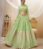 PISTA SEQUINCE & ZARI EMBROIDERED GEORGETTE FESTIVE BRIDAL WEDDING & PARTY WEAR SEMI STITCHED LEHENGA