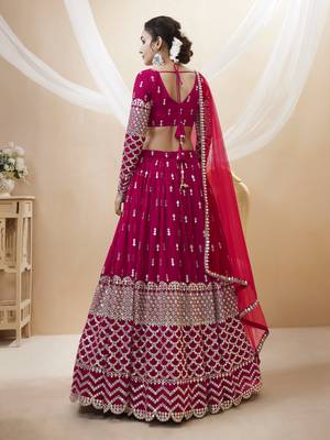 HOT PINK SEQUINCE & ZARI EMBROIDERED GEORGETTE FESTIVE BRIDAL WEDDING & PARTY WEAR SEMI STITCHED LEHENGA 2