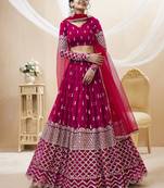 HOT PINK SEQUINCE & ZARI EMBROIDERED GEORGETTE FESTIVE BRIDAL WEDDING & PARTY WEAR SEMI STITCHED LEHENGA