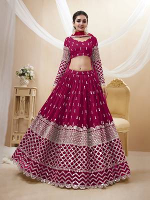 HOT PINK SEQUINCE & ZARI EMBROIDERED GEORGETTE FESTIVE BRIDAL WEDDING & PARTY WEAR SEMI STITCHED LEHENGA 3