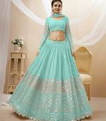 SKY BLUE SEQUINCE & ZARI EMBROIDERED GEORGETTE FESTIVE BRIDAL WEDDING & PARTY WEAR SEMI STITCHED LEHENGA