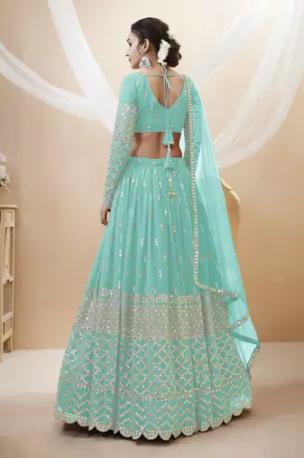 SKY BLUE SEQUINCE & ZARI EMBROIDERED GEORGETTE FESTIVE BRIDAL WEDDING & PARTY WEAR SEMI STITCHED LEHENGA