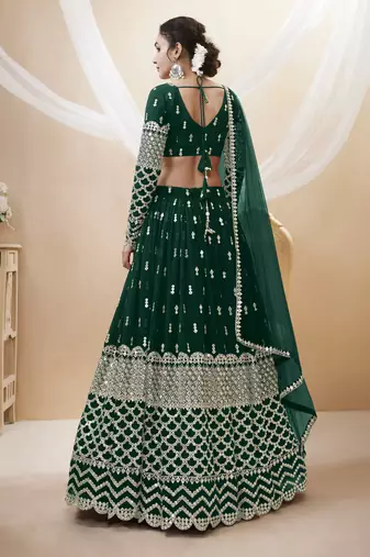 GREEN SEQUINCE & ZARI EMBROIDERED GEORGETTE FESTIVE BRIDAL WEDDING & PARTY WEAR SEMI STITCHED LEHENGA