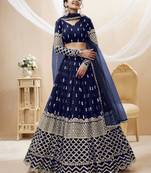 NAVY BLUE SEQUINCE & ZARI EMBROIDERED GEORGETTE FESTIVE BRIDAL WEDDING & PARTY WEAR SEMI STITCHED LEHENGA