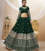 GREEN SEQUINCE & ZARI EMBROIDERED GEORGETTE FESTIVE BRIDAL WEDDING & PARTY WEAR SEMI STITCHED LEHENGA