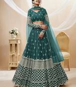 TURQUOISE SEQUINCE & ZARI EMBROIDERED GEORGETTE FESTIVE BRIDAL WEDDING & PARTY WEAR SEMI STITCHED LEHENGA