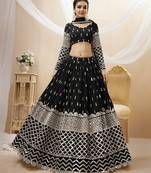 BLACK SEQUINCE & ZARI EMBROIDERED GEORGETTE FESTIVE BRIDAL WEDDING & PARTY WEAR SEMI STITCHED LEHENGA
