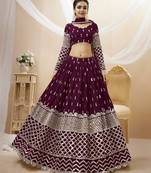 WINE SEQUINCE & ZARI EMBROIDERED GEORGETTE FESTIVE BRIDAL WEDDING & PARTY WEAR SEMI STITCHED LEHENGA