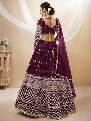 WINE SEQUINCE & ZARI EMBROIDERED GEORGETTE FESTIVE BRIDAL WEDDING & PARTY WEAR SEMI STITCHED LEHENGA 2