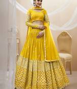 YELLOW SEQUINCE & ZARI EMBROIDERED GEORGETTE FESTIVE BRIDAL WEDDING & PARTY WEAR SEMI STITCHED LEHENGA