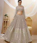 GREY SEQUINCE & ZARI EMBROIDERED GEORGETTE FESTIVE BRIDAL WEDDING & PARTY WEAR SEMI STITCHED LEHENGA