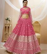 PINK SEQUINCE & ZARI EMBROIDERED GEORGETTE FESTIVE BRIDAL WEDDING & PARTY WEAR SEMI STITCHED LEHENGA