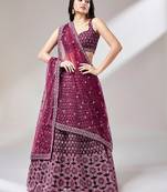 Burgundy Net heavy Sequinse embroidery Semi-Stitched Lehenga choli & Dupatta