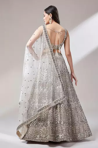 Beige Net Mirror &  Sequin embroidery Lehenga choli & Dupatta