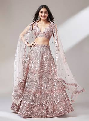 Rose Gold Net Mirror &  Sequin embroidery Lehenga choli & Dupatta 1