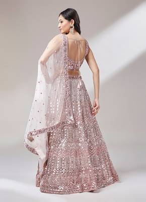 Rose Gold Net Mirror &  Sequin embroidery Lehenga choli & Dupatta 3