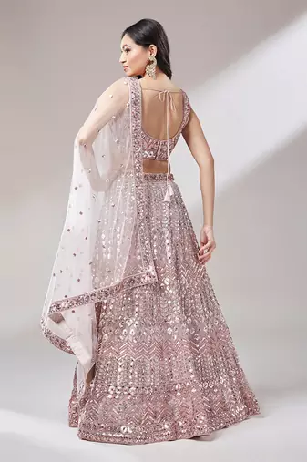 Rose Gold Net Mirror &  Sequin embroidery Lehenga choli & Dupatta