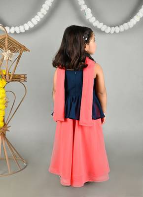 Titrit Sleeveless Sequin Embroidered geotgette Peplum Top & Dupatta With Solid Palazzo - Pink & Green 2